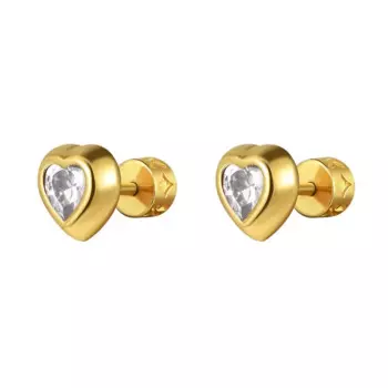 Серьги Gold Heart With Gem Earrings - Lilac
