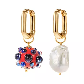 Серьги Red And Blue Murano Bead And Pearl Earrings