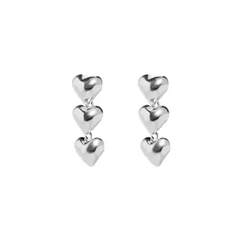 Серьги Silver Earrings With Three Hearts