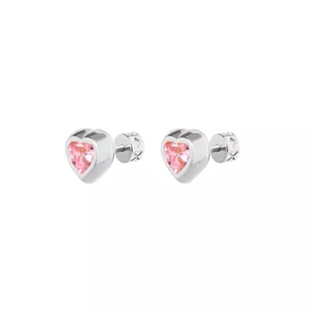 Серьги Silver Heart With Gem Earrings - Pink