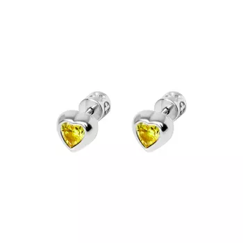 Серьги Silver Heart With Gem Earrings - Yellow