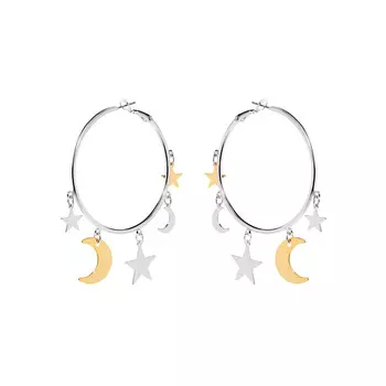 Серьги Silver Round Earrings With Star And Crescent Pendants