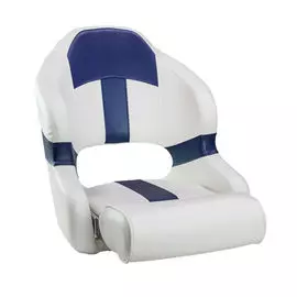 Кресло Deluxe Sport мягкое, подставка, обивка бело-синий винил AL12127