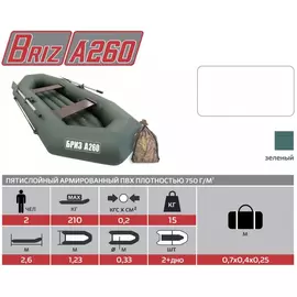 Лодка Бриз А260 (надувное дно, зеленый) Briz 260A (green) tr-162059