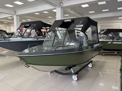 Моторная лодка, Неман 450 DCM PRO, зелёно-серая с Suzuki DF50ATL KITNEM24