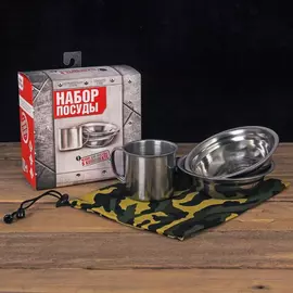 Набор посуды Возьми с собой в поход кружка 200 мл, тарелка 2 шт, чехол (2450222) tr-228616