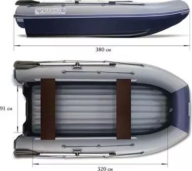 Надувная лодка ПВХ, Флагман DK380 JET, серо-синий FLDK380JGB