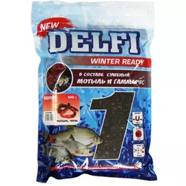 Прикормка зимняя увлажненная DELFI ICE Ready (большая рыба; мотыль + червь, черная, 500 г) tr-218632