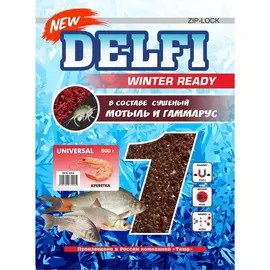 Прикормка зимняя увлажненная DELFI ICE Ready (универсал. креветка, красная + БЛЕСТКИ, 500 г) tr-218652