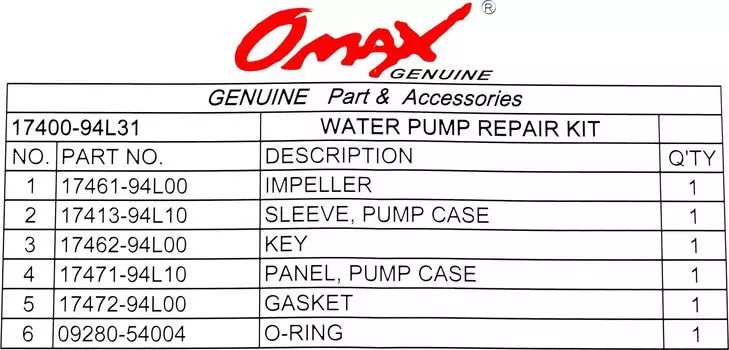 Ремкомплект помпы охлаждения Suzuki DF25-30A, Omax 1740094L31_OM