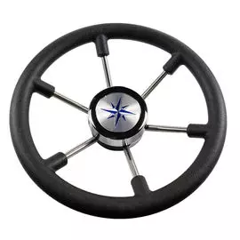 Рулевое колесо LEADER PLAST черный обод серебряные спицы д. 330 мм VN8330-01