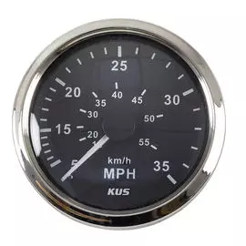 Спидометр манометрический 0-35 MPH, черный циферблат, нержавеющий ободок, д. 85 мм JMV00296_KY18003