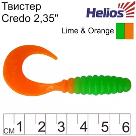 Твистер Helios Credo 2,35"/6,0 см Lime &amp; Orange 7шт. (HS-10-020) tr-130229