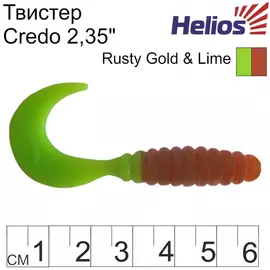 Твистер Helios Credo 2,35"/6,0 см Rusty Gold &amp; Lime 7шт. (HS-10-017) tr-129866