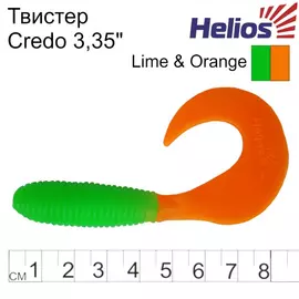 Твистер Helios Credo 3,35"/8,5 см Lime &amp; Orange 7шт. (HS-11-020) tr-130230