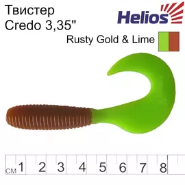 Твистер Helios Credo 3,35"/8,5 см Rusty Gold &amp; Lime 7шт. (HS-11-017) tr-129867