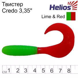 Твистер Helios Credo 3,35"/8,5 см Lime &amp; Red 7шт. (HS-11-021) tr-130896