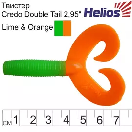 Твистер Helios Credo Double Tail 2,95"/7,5 см Lime &amp; Orange 7шт. (HS-12-020) tr-130231