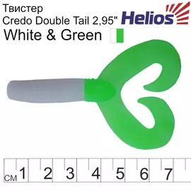 Твистер Helios Credo Double Tail 2,95"/7,5 см White &amp; Green 7шт. (HS-12-016) tr-124675