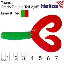 Твистер Helios Credo Double Tail 2,95"/7,5 см Lime &amp; Red 7шт. (HS-12-021) tr-130897