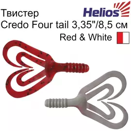 Твистер Helios Credo Four tail 2,35"/6,0 см Red &amp; White 10шт. (HS-20-003) tr-144722