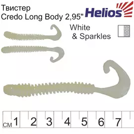 Твистер Helios Credo Long Body 2,95"/7,5 см White &amp; Sparkles 12шт. (HS-9-002) tr-117809