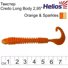 Твистер Helios Credo Long Body 2,95"/7,5 см Orange &amp; Sparkles 12шт. (HS-9-022) tr-131226