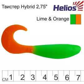 Твистер Helios Hybrid 2,75"/7,0 см Lime &amp; Orange 7шт. (HS-13-020) tr-130232