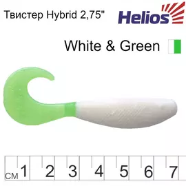 Твистер Helios Hybrid 2,75"/7,0 см White &amp; Green 7шт. (HS-13-016) tr-124678