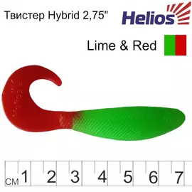 Твистер Helios Hybrid 2,75"/7,0 см Lime &amp; Red 7шт. (HS-13-021) tr-130898