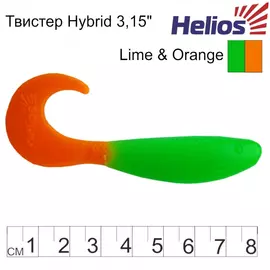 Твистер Helios Hybrid 3,15"/8,0 см Lime &amp; Orange 7шт. (HS-14-020) tr-130233