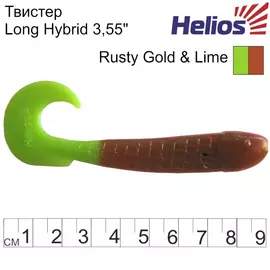 Твистер Helios Long Hybrid 3,55"/9,0 см Rusty Gold &amp; Lime 7шт. (HS-15-017) tr-129871