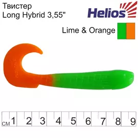 Твистер Helios Long Hybrid 3,55"/9,0 см Lime &amp; Orange 7шт. (HS-15-020) tr-130234