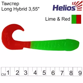Твистер Helios Long Hybrid 3,55"/9,0 см Lime &amp; Red 7шт. (HS-15-021) tr-130900