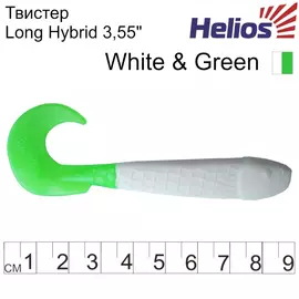 Твистер Helios Long Hybrid 3,55"/9,0 см White &amp; Green 7шт. (HS-15-016) tr-124684