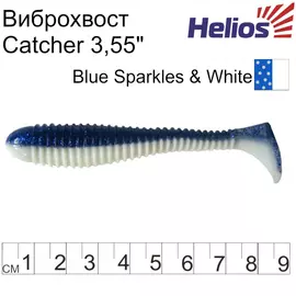 Виброхвост Helios Catcher 3,55"/9 см Blue Sparkles &amp; White 5шт. (HS-2-026) tr-131746