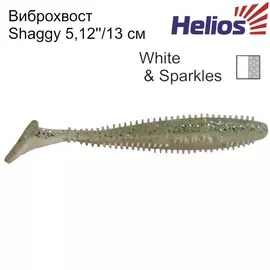Виброхвост Helios Shaggy 5,12"/13 см White &amp; Sparkles 5шт. (HS-18-002) tr-140277