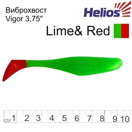 Виброхвост Helios Vigor 3,75"/9.5 см Lime &amp; Red 7шт. (HS-6-021) tr-130894
