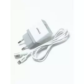 Зарядное устройство 220V APPACS (рус.) APEUT52i, кабель lightning (iPhone), 2USB, 2.4A 6971252252094