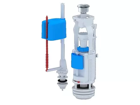 Арматура для бачка Ани-пласт WC3550M с нижней подводкой G 1/2", с пластиковым штуцером, двойная металлизированная кнопка эконом