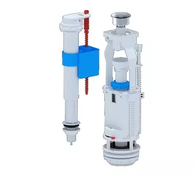 Арматура для бачка Ани-пласт WC8510C с нижней подводкой G1/2", с пластиковым штуцером, кнопка хромированная