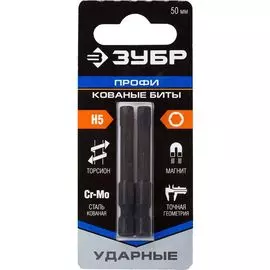 Биты Зубр ПРОФИ HEX5 26027-5-50-S2, тип хвостовика E 1/4, 50мм, 2шт, на карточке