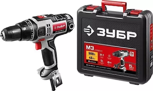 Дрель-шуруповерт Зубр ДШ-М3-500-2 К сетевая, 500 Вт, 0-450/0-1800 об/мин