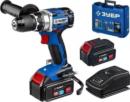 Дрель-шуруповерт Зубр Профессионал DB-201-42 20В бесщеточная, 2 АКБ (4Ач),
