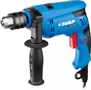 Дрель ударная Зубр Профессионал ЗДУ-580 ЭРМ2 патрон 13мм, реверс, d: сталь-10 мм/бетон-13 мм/дерево-20 мм, 0-3000 об/мин, 0-48000 уд/мин, 580 Вт