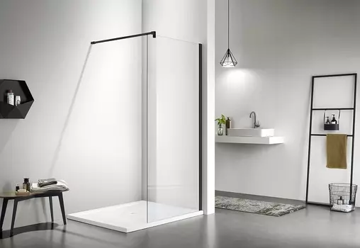 Душеая перегородка Акватек Walk in AQ WIW 08020BL с держателем 80х200, стекло прозрачное, профиль черный