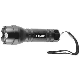 Фонарь Зубр ЭКСПЕРТ 56203 ручной, алюминиевый корпус, 15светодиодов (10 бел/5 зел), лазер, 4режима работы, 3ААА, черный