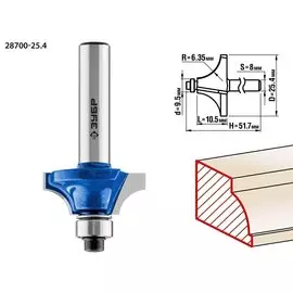 Фреза кромочная калевочная Зубр Профессионал №1 28700-25.4 25.4x11мм, радиус 6.3мм