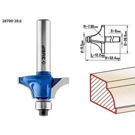Фреза кромочная калевочная Зубр Профессионал №1 28700-28.6 28,6x13мм, радиус 8мм