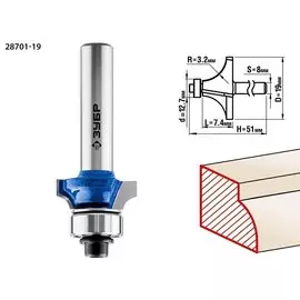 Фреза кромочная калевочная Зубр Профессионал №1 28701-19 19x7мм, радиус 3,2мм